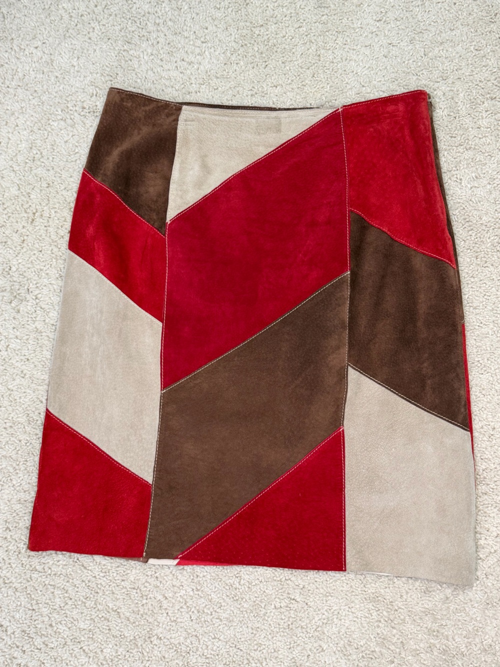 Vintage Western Patchwork Suede Skirt Madison Studio Red, Brown & Cream 8